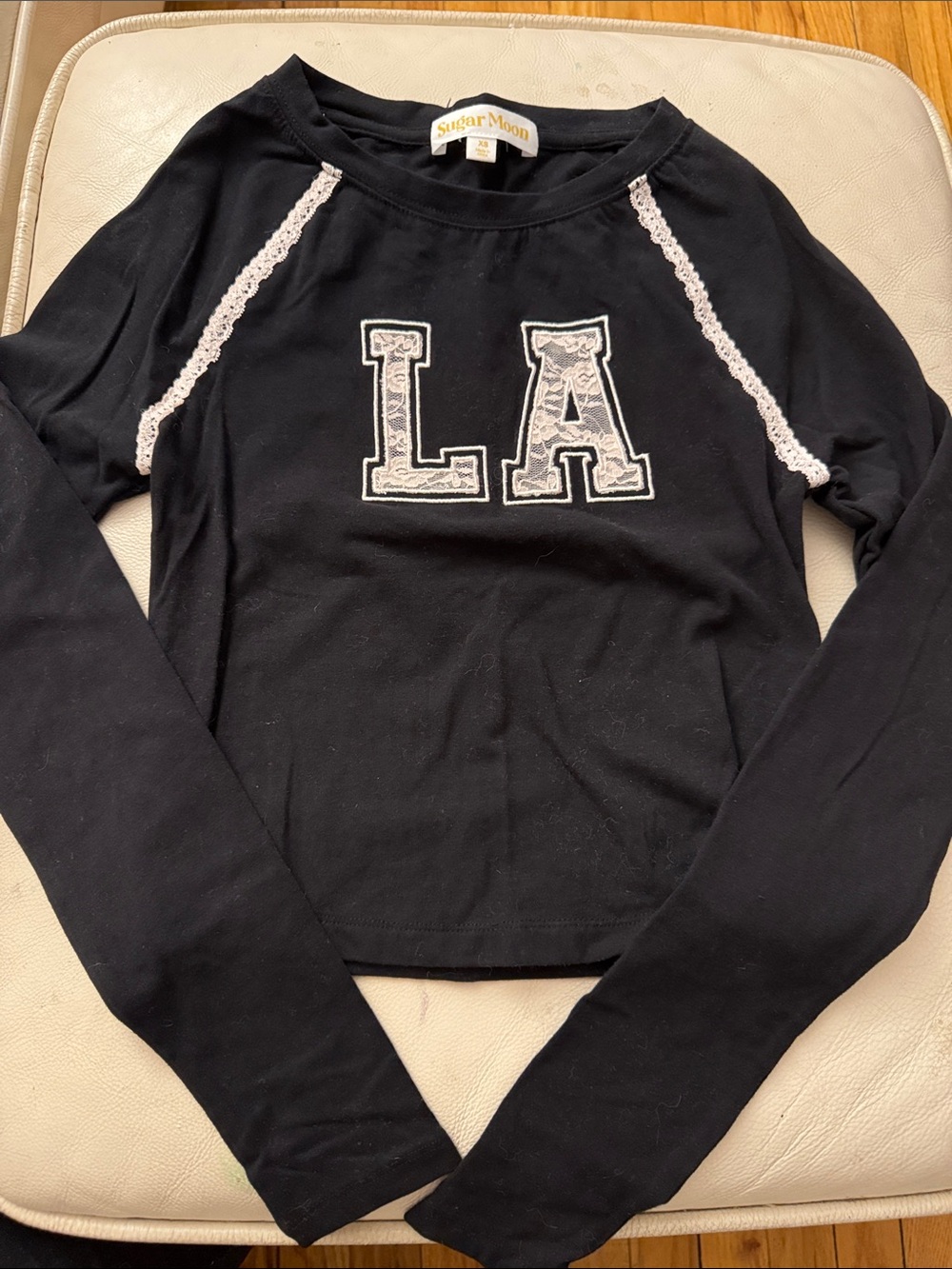 NWOT Black Long-Sleeve 'LA' Lace Accent Top